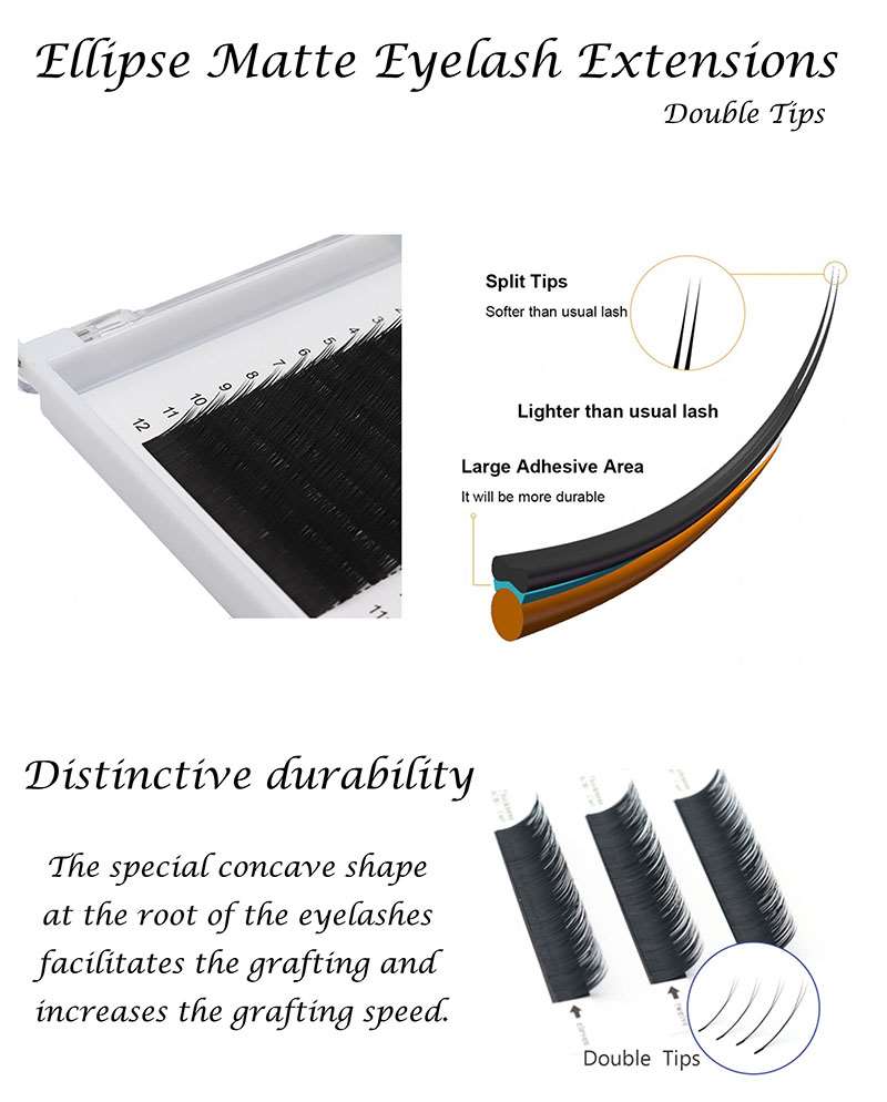 0.10mm ellipse double tips matte black flat eyelash extension supplies manufacturers