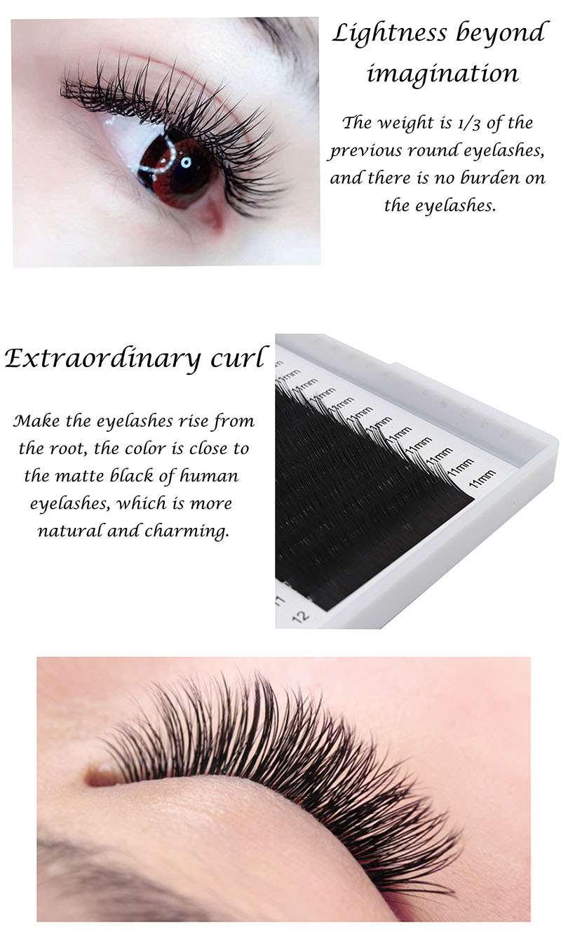 0.10mm ellipse double tips matte black flat korean eyelash extension supplies