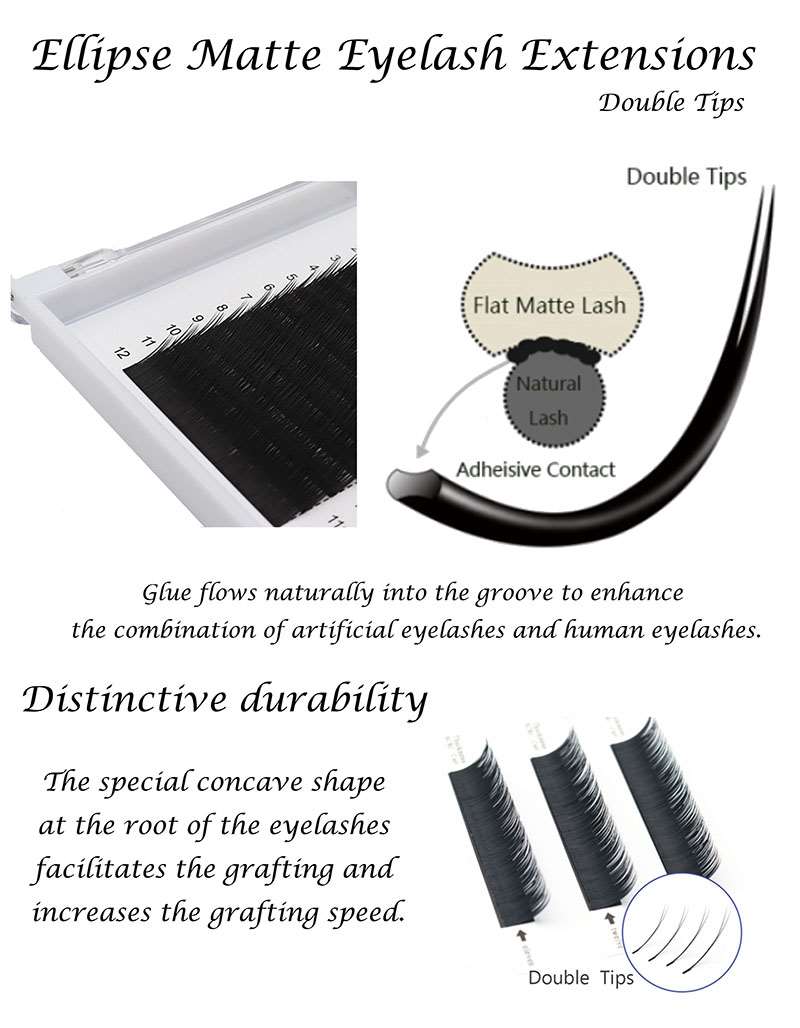 0.15mm double tips matte black ellipse eyelash extension wholesale vendors